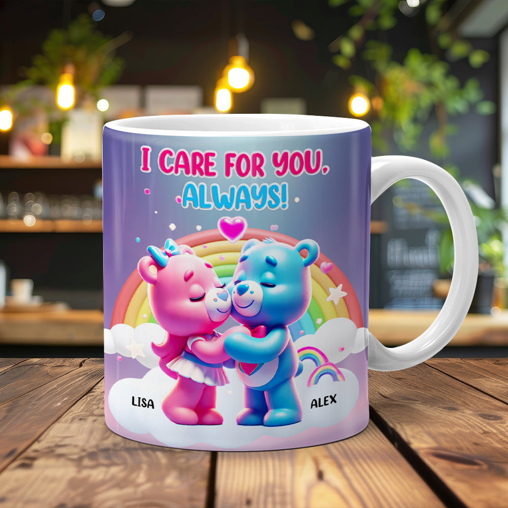 Personalized Bear Couple Coffee Mug - I Care For You, Always! Coffee Mug PopCulturePrints