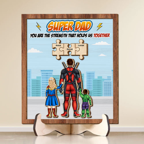 Personalized Super Dad Wood Sign - Custom Puzzle Piece Design for Father's Day Wood Sign PopCulturePrints