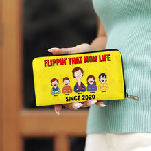 Load image into Gallery viewer, Flippin&#39; That Mom Life - Personalized Leather Wallet for Moms, Perfect Gift for Mother&#39;s Day Leather Wallet PopCulturePrints
