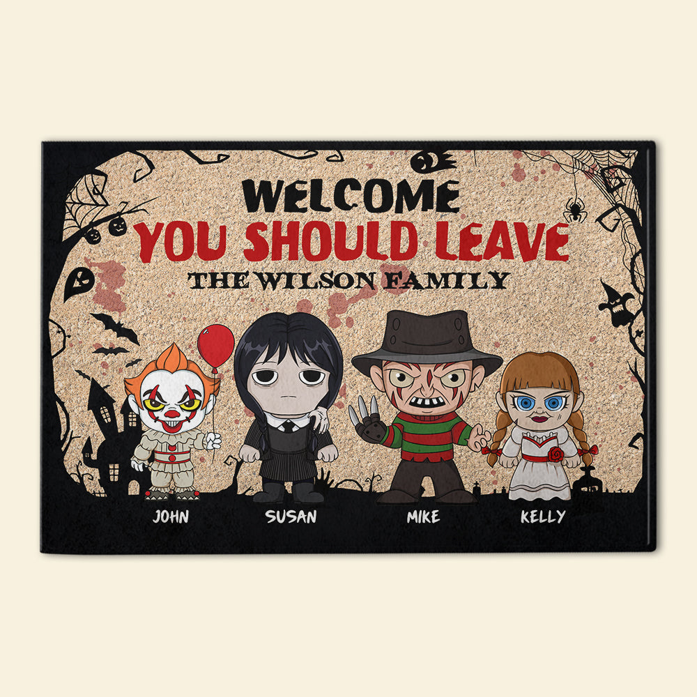 Personalized Horror Family Doormat - Welcome, You Should Leave Doormat PopCulturePrints