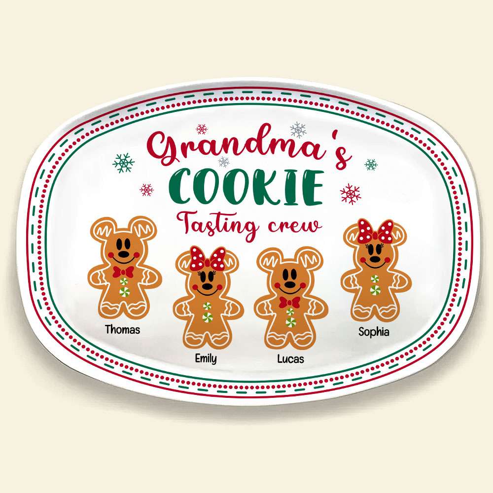 Personalized Grandma's Cookie Tasting Crew Plate - Custom Gingerbread Grandkids Christmas Gift