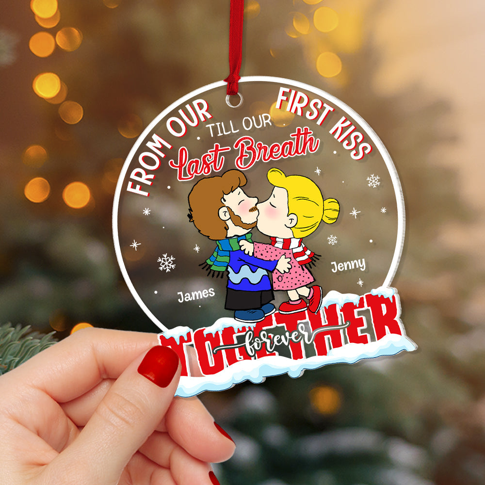 Personalized Cartoon Couple Kissing Christmas Ornament - Perfect Gift for Couples