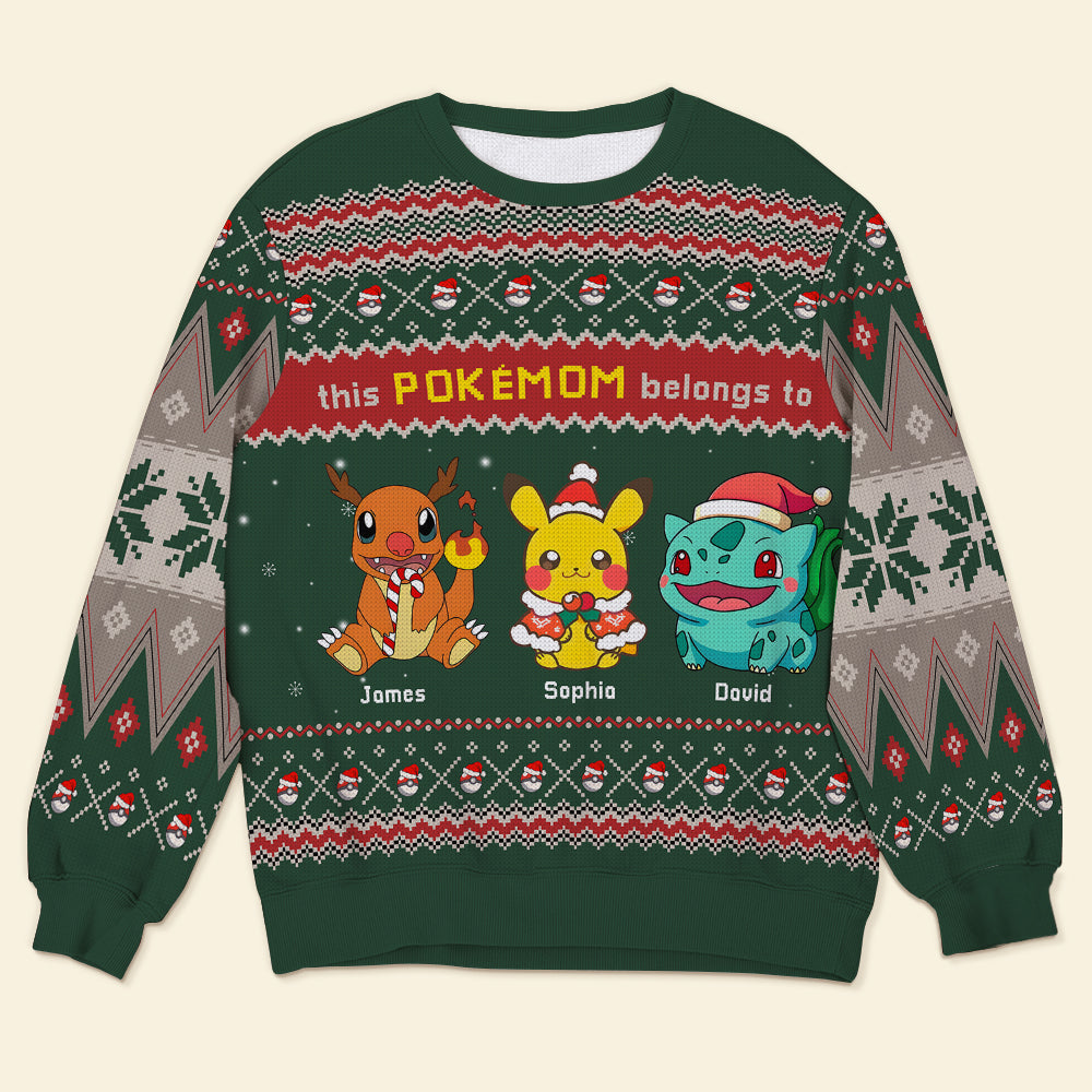 Personalized Ugly Christmas Sweater for Mom - Pokémom Edition Ugly Christmas Sweater PopCulturePrints