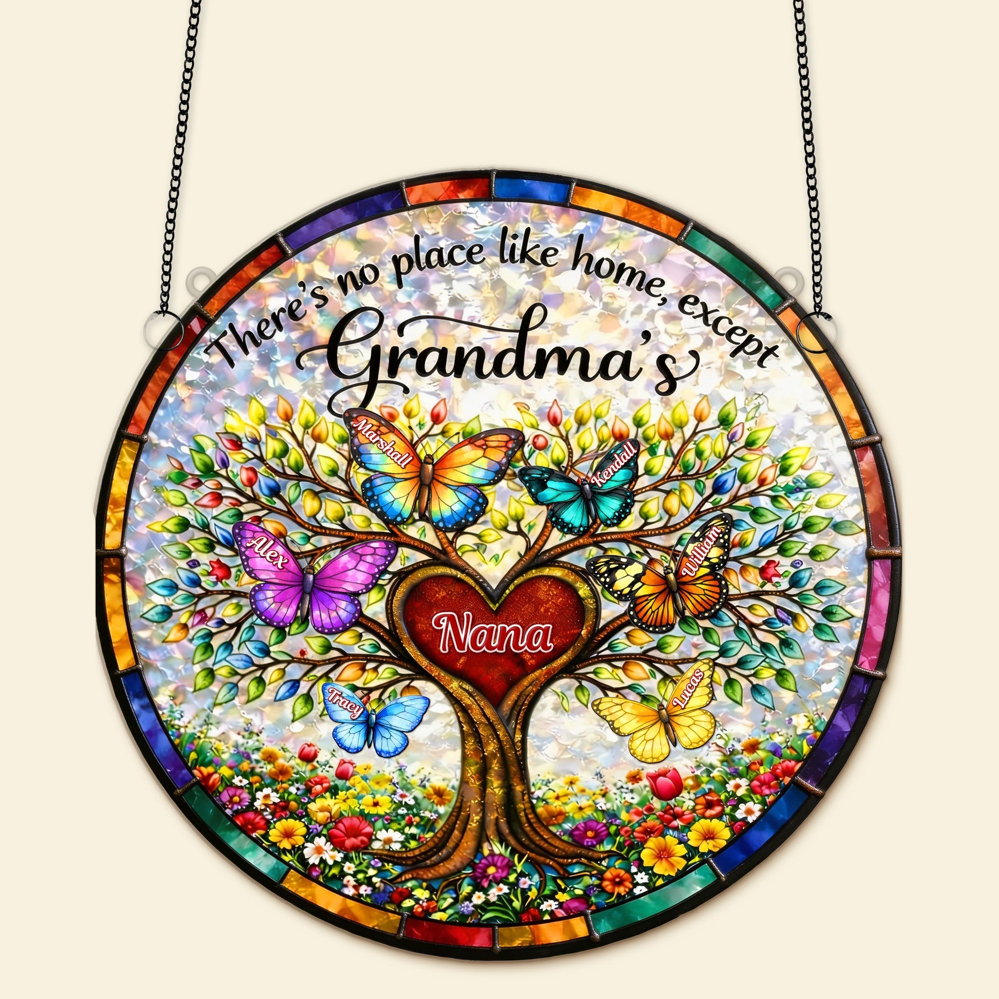 "There's no place like home, except Grandma's" - Personalized Butterfly Family Tree Suncatcher Ornament - Gift for Grandma, Mom, and Loved Ones Ornament PopCulturePrints