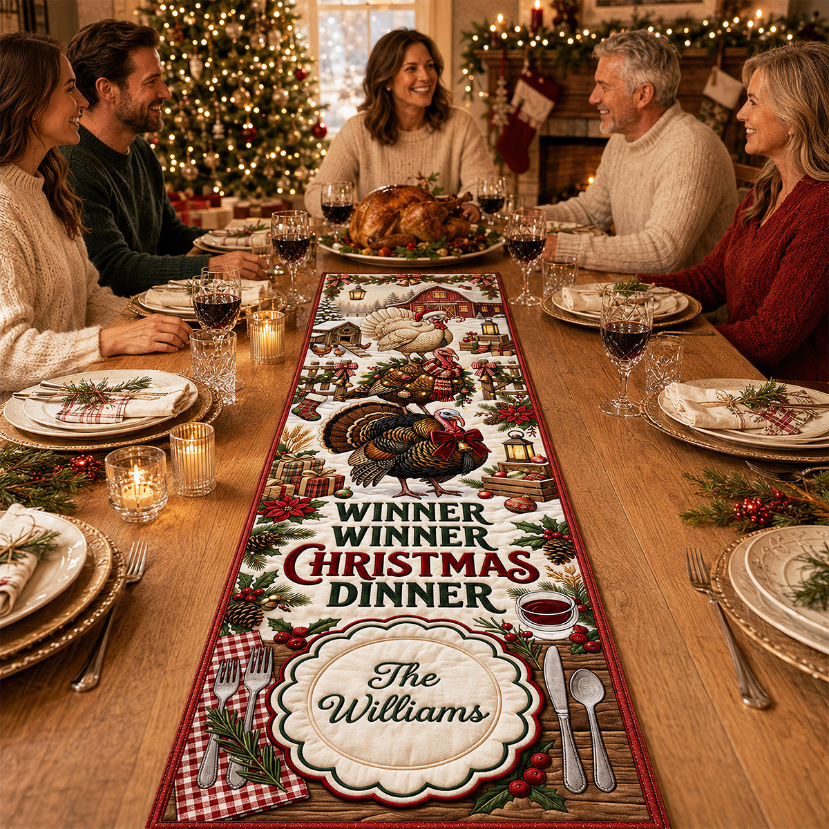 “Winner Winner Christmas Dinner” - Personalized Quilted Table Runner - Unique Gift for Family, Friends, and Hosts