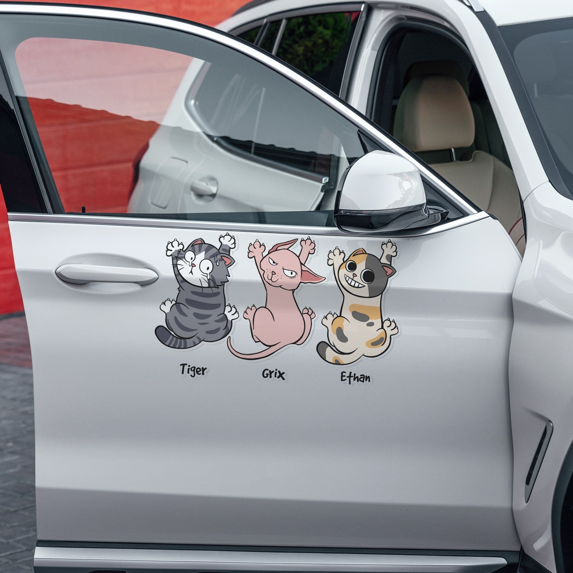 Personalized Car Decal for Cat Lovers - Funny Hanging Cats Custom Names