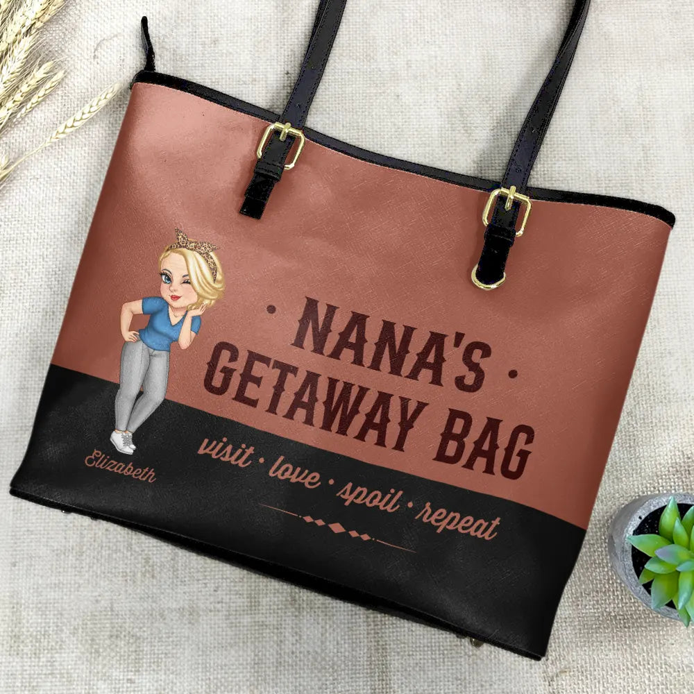 My Grandkids Warm My Heart - Personalized Wood Sign Gift for Grandma Leather Tote Bag PopCulturePrints