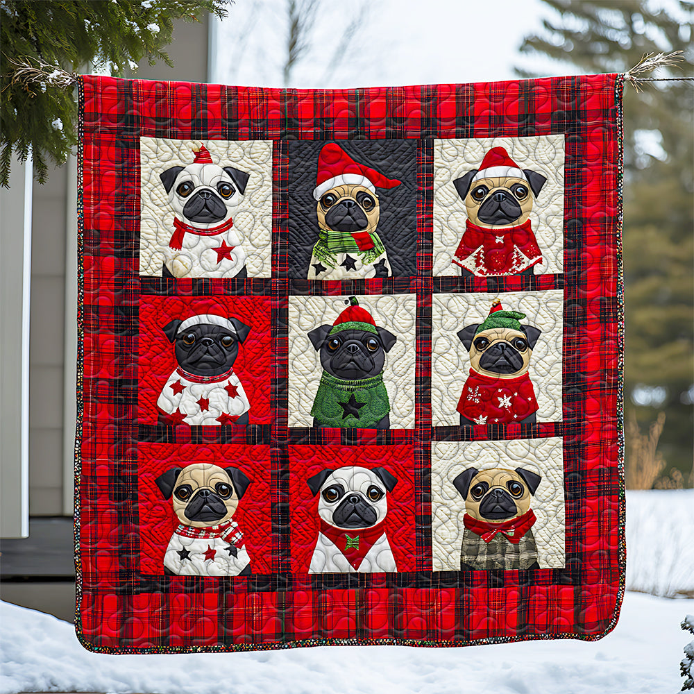 Cozy Christmas Pug Quilt Bed Set - Perfect Gift for Dog Lovers