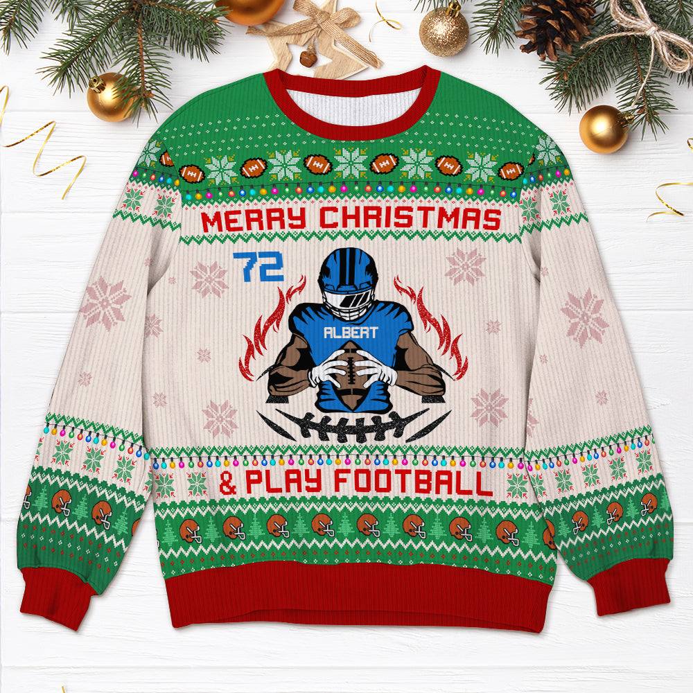 Customizable American Football Ugly Christmas Sweater