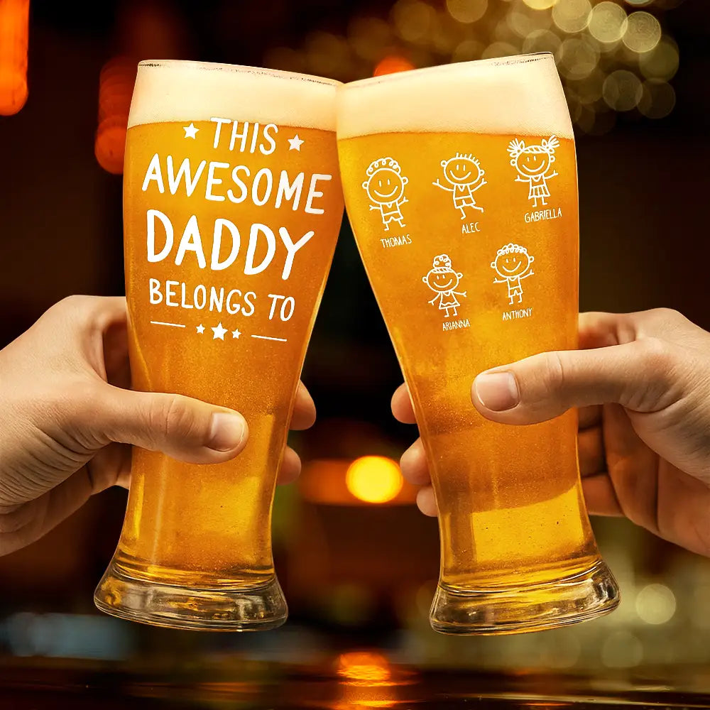 This Dad Belongs To Papa - Personalized Pilsner Glass for Father's Day Pilsner Glass PopCulturePrints