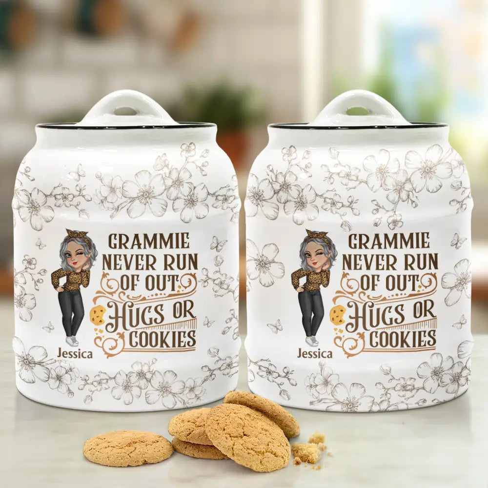 Grandmas Never Run Out Of Hugs Or Cookies - Custom Personalized Cookie Jar Cookie Jar PopCulturePrints