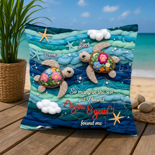 Load image into Gallery viewer, So Many in the Sea, Yet I Found You - Ocean Turtle Couple Square Pillow Pillow PopCulturePrints
