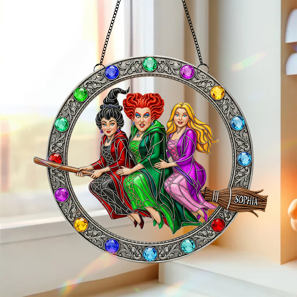 "Fly High with Magic!" - Enchanted Witches Trio Suncatcher - Personalized Gift for Witch Lovers Ornament PopCulturePrints
