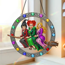 Load image into Gallery viewer, &quot;Fly High with Magic!&quot; - Enchanted Witches Trio Suncatcher - Personalized Gift for Witch Lovers Ornament PopCulturePrints
