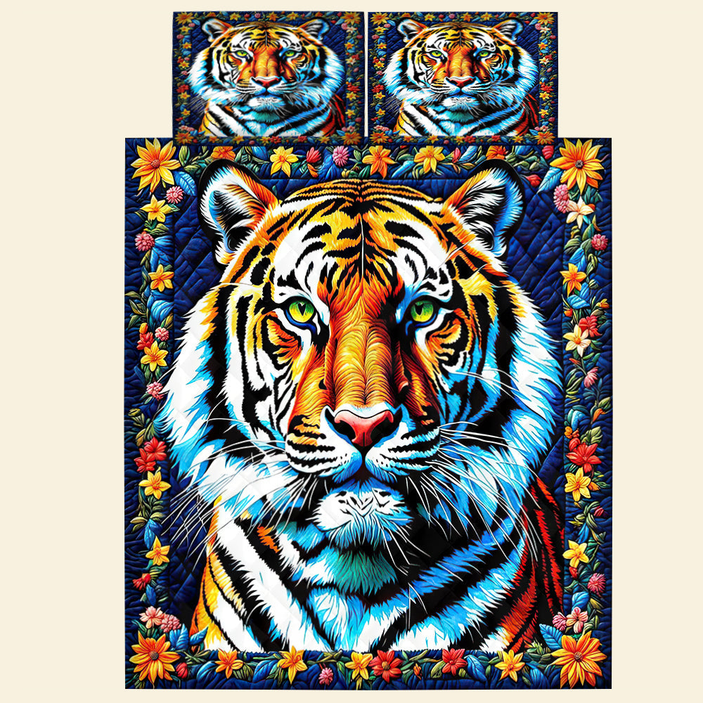 Majestic Tiger Quilt Bed Set - Vibrant Personalized Bedding Blanket PopCulturePrints