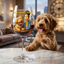 Load image into Gallery viewer, "Paws Off, My Mom's Wine!" - Fun Cartoon Drinking Glass - Personalized Gift for Dog Moms &amp; Cat Moms Wine Glass PopCulturePrints
