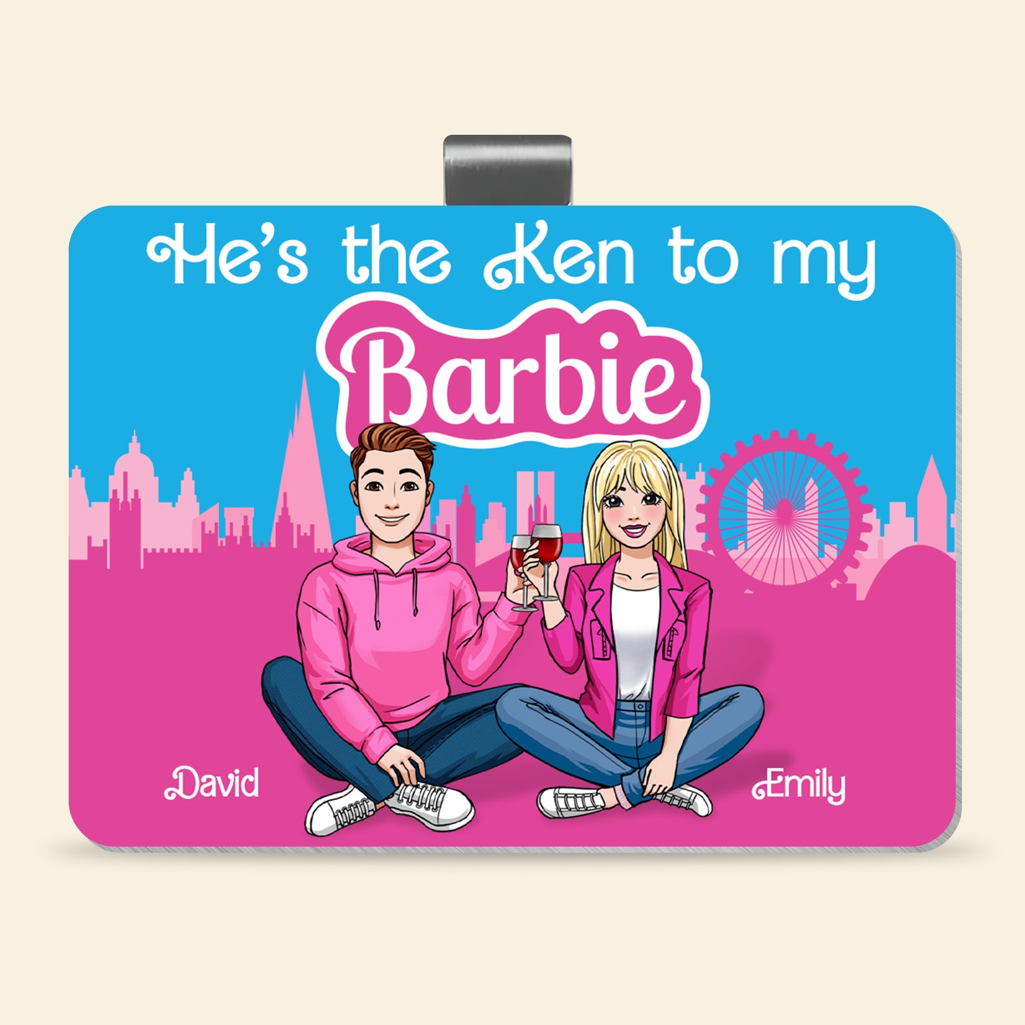 Personalized Couple Car Visor Clip - He's the Ken to My Barbie Design