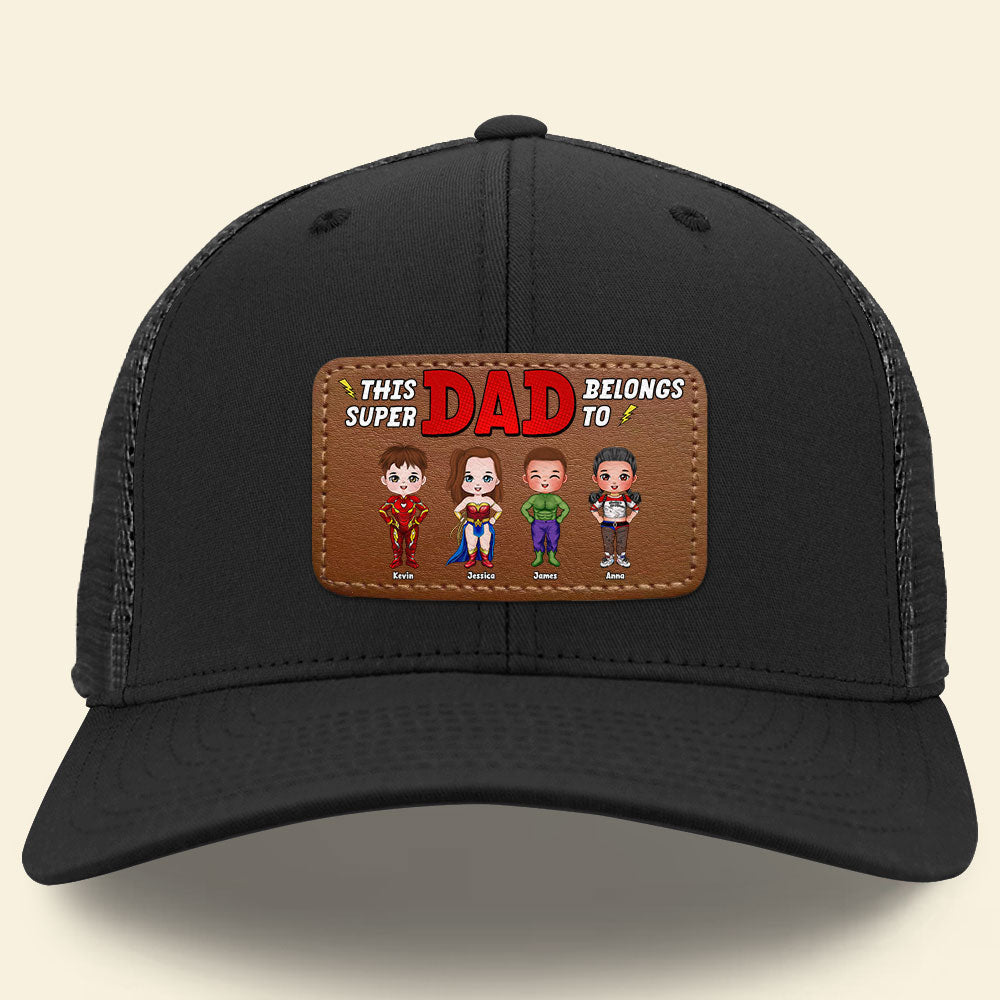 Custom Super Dad Leather Patch Hat - Personalized with Kids' Names