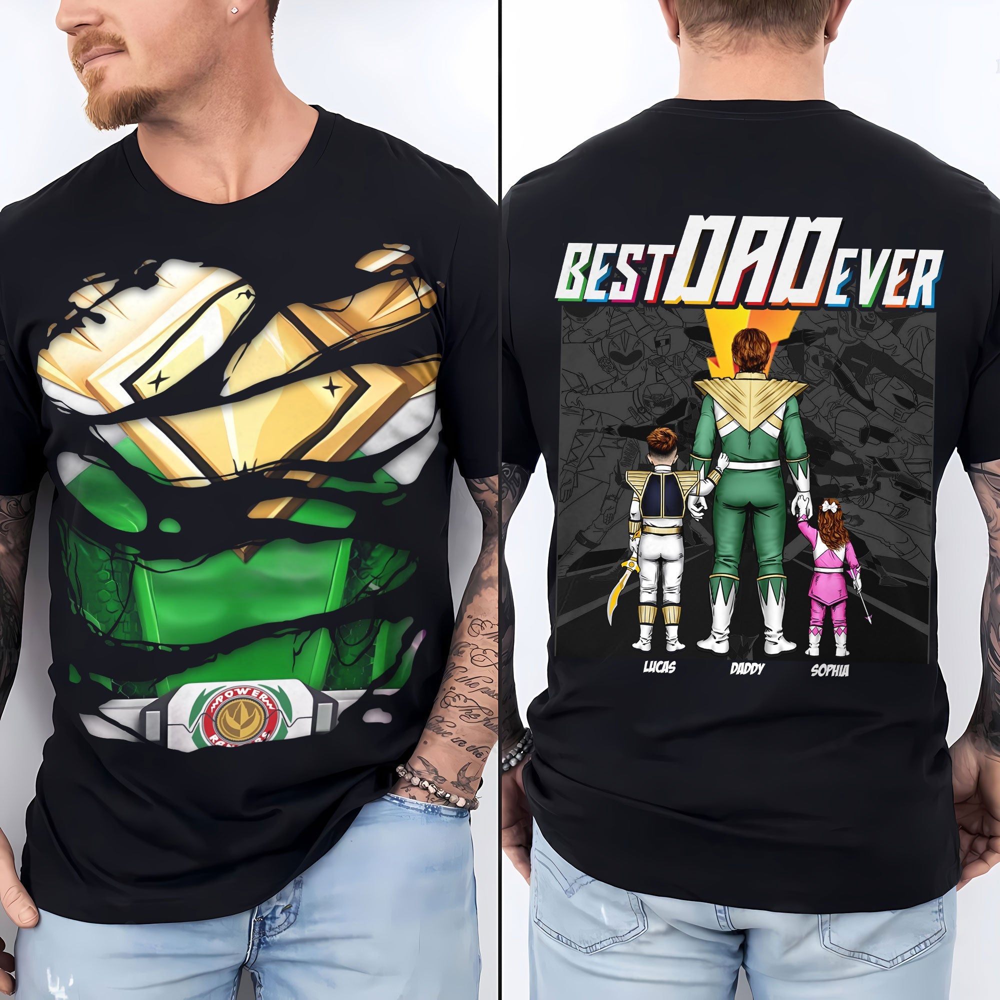"Best Dad Ever! A Mighty Personalized Gift for Every Hero" - Personalized T-Shirt for Dad, Grandpa, and More Shirts PopCulturePrints