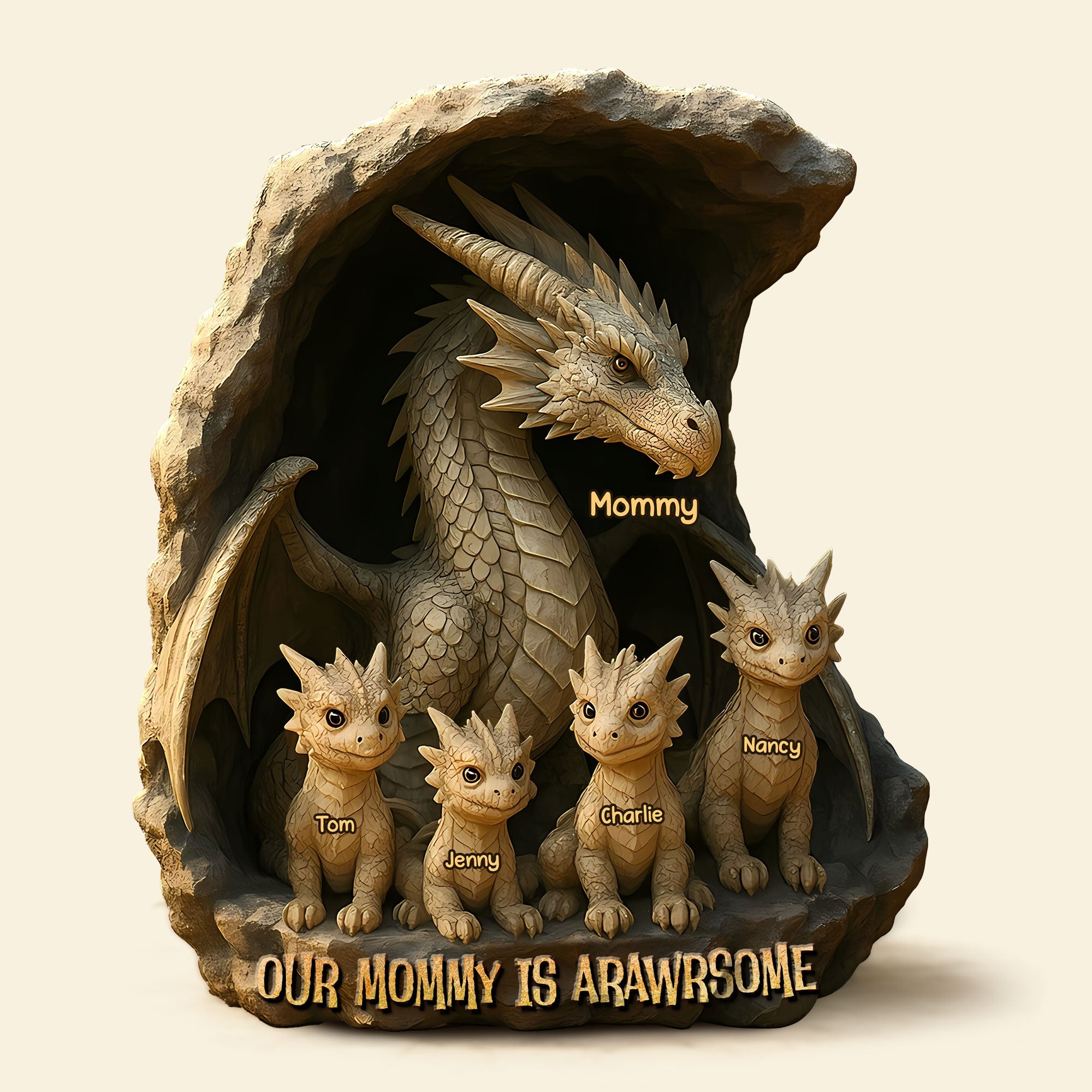 Our Mommy is Arawrsome - Personalized Dragon Acrylic Plaque for Mom, Grandma, and Special Loved Ones Shaped Plaques PopCulturePrints