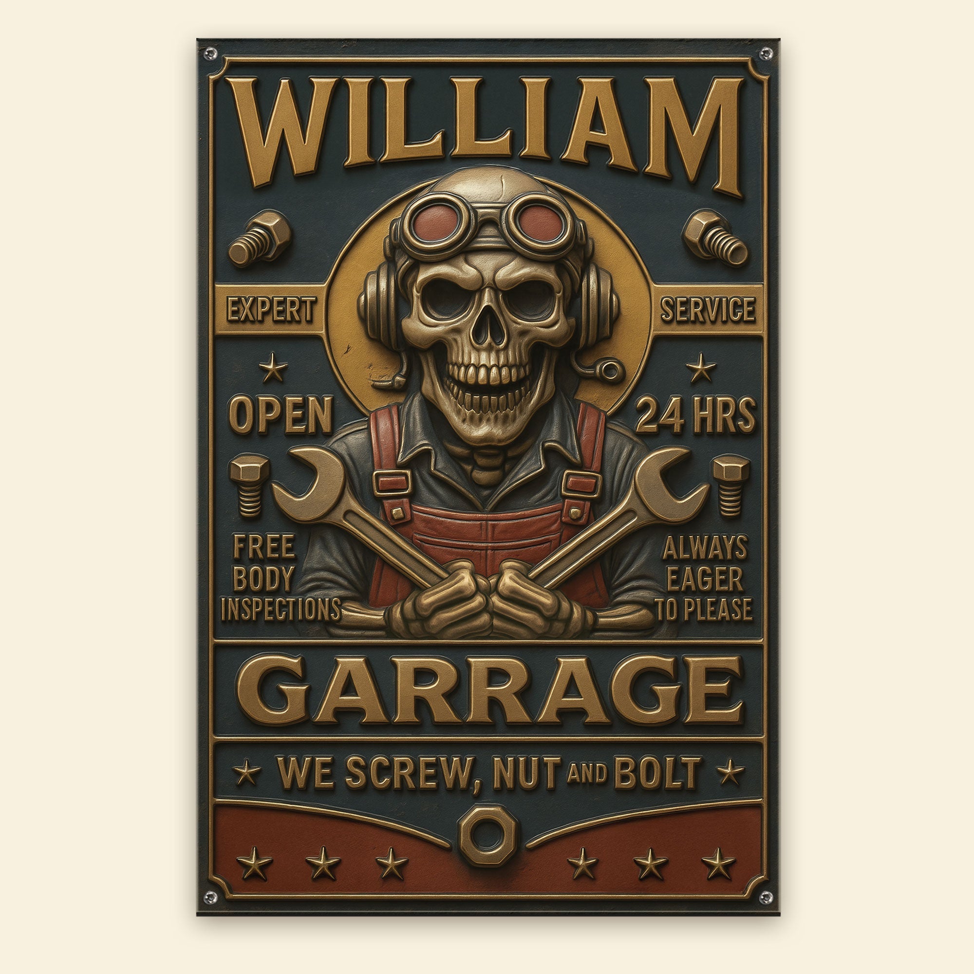Skull Garage Metal Sign - Personalize Your Unique Gift for Car Enthusiasts Metal Signs PopCulturePrints