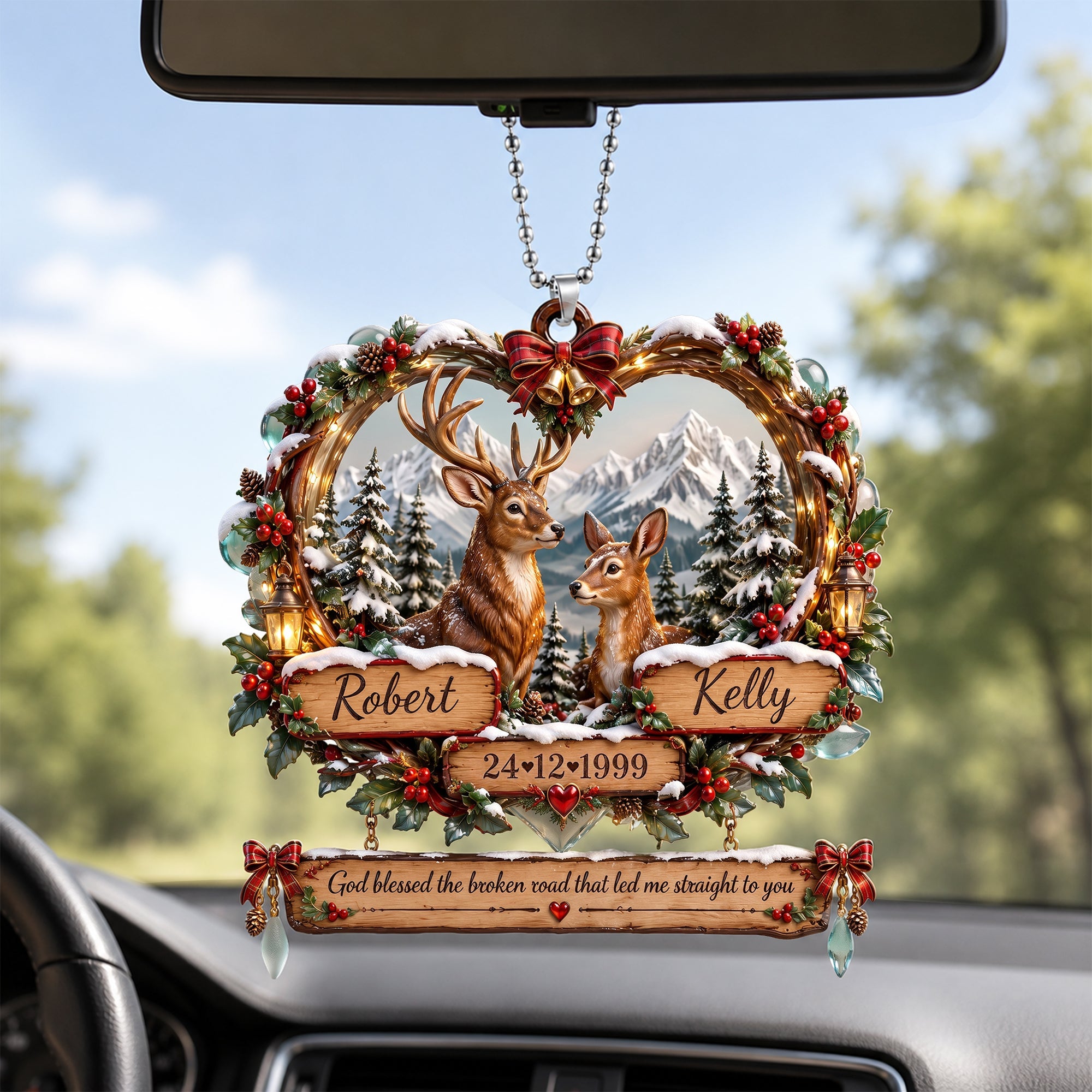 God Blessed Our Journey - Personalized Deer Couple Car Ornament for Couples