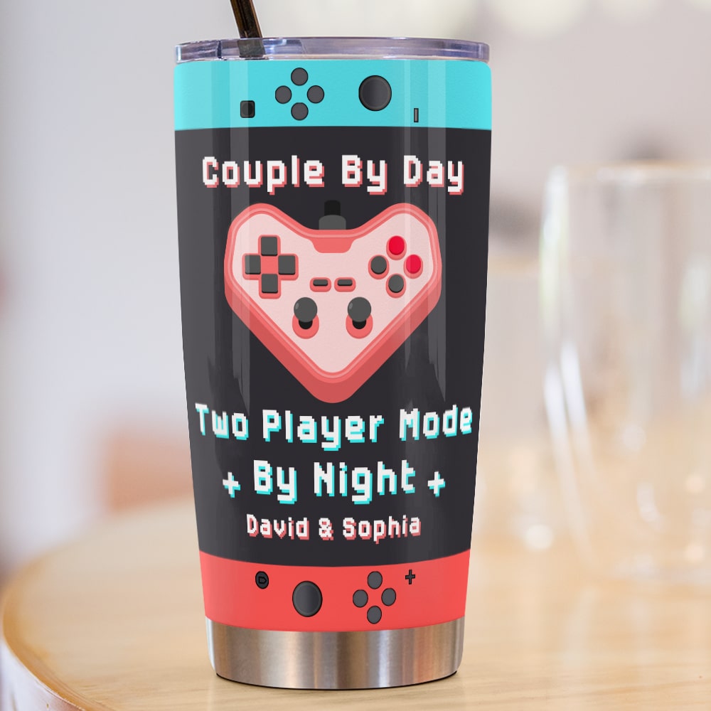 Couple By Day, Two Player Mode By Night - Personalized Gamer Tumbler Tumbler Cup PopCulturePrints