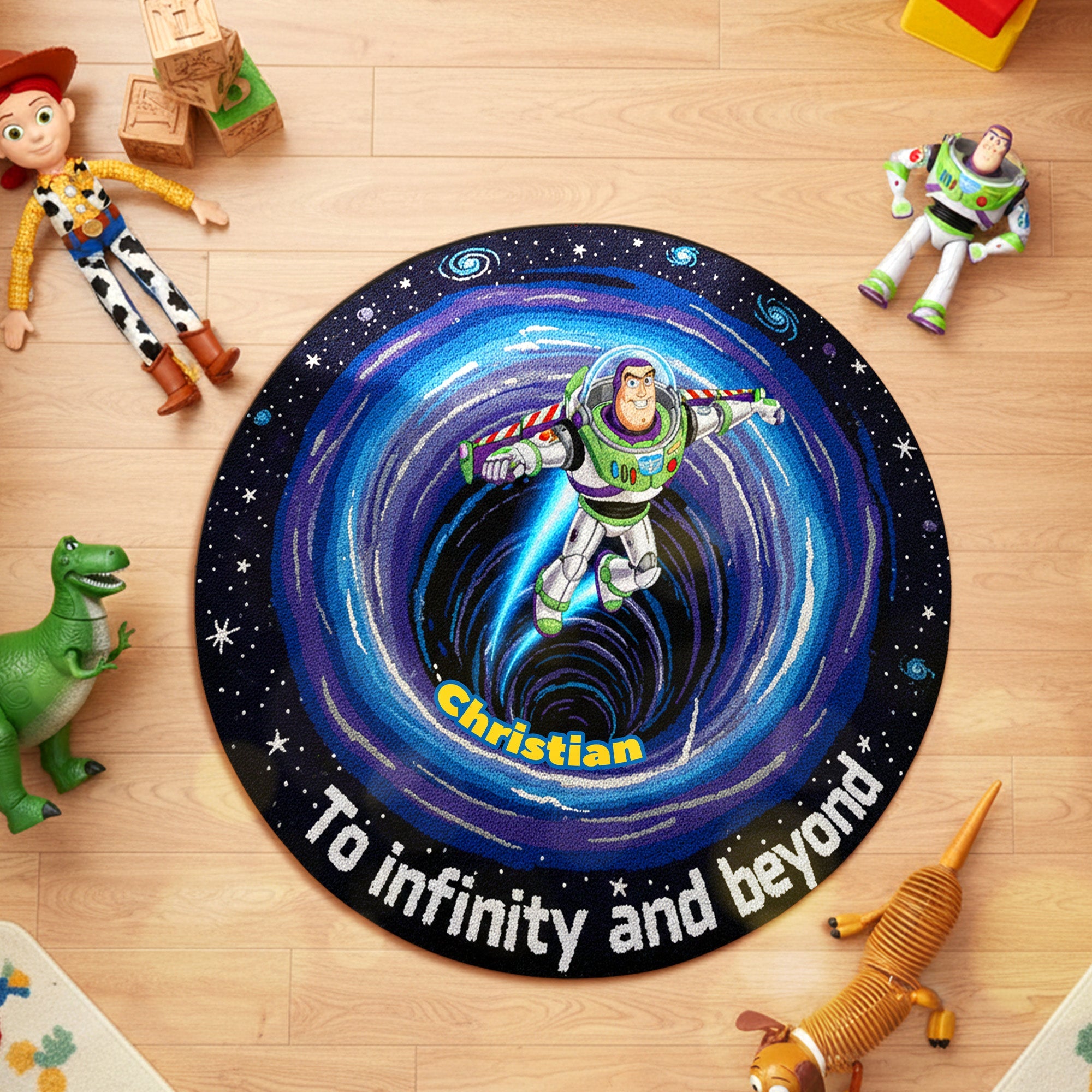 To Infinity and Beyond - Personalized Space Cartoon Round Mat - Unique Gift for Fans Doormat PopCulturePrints