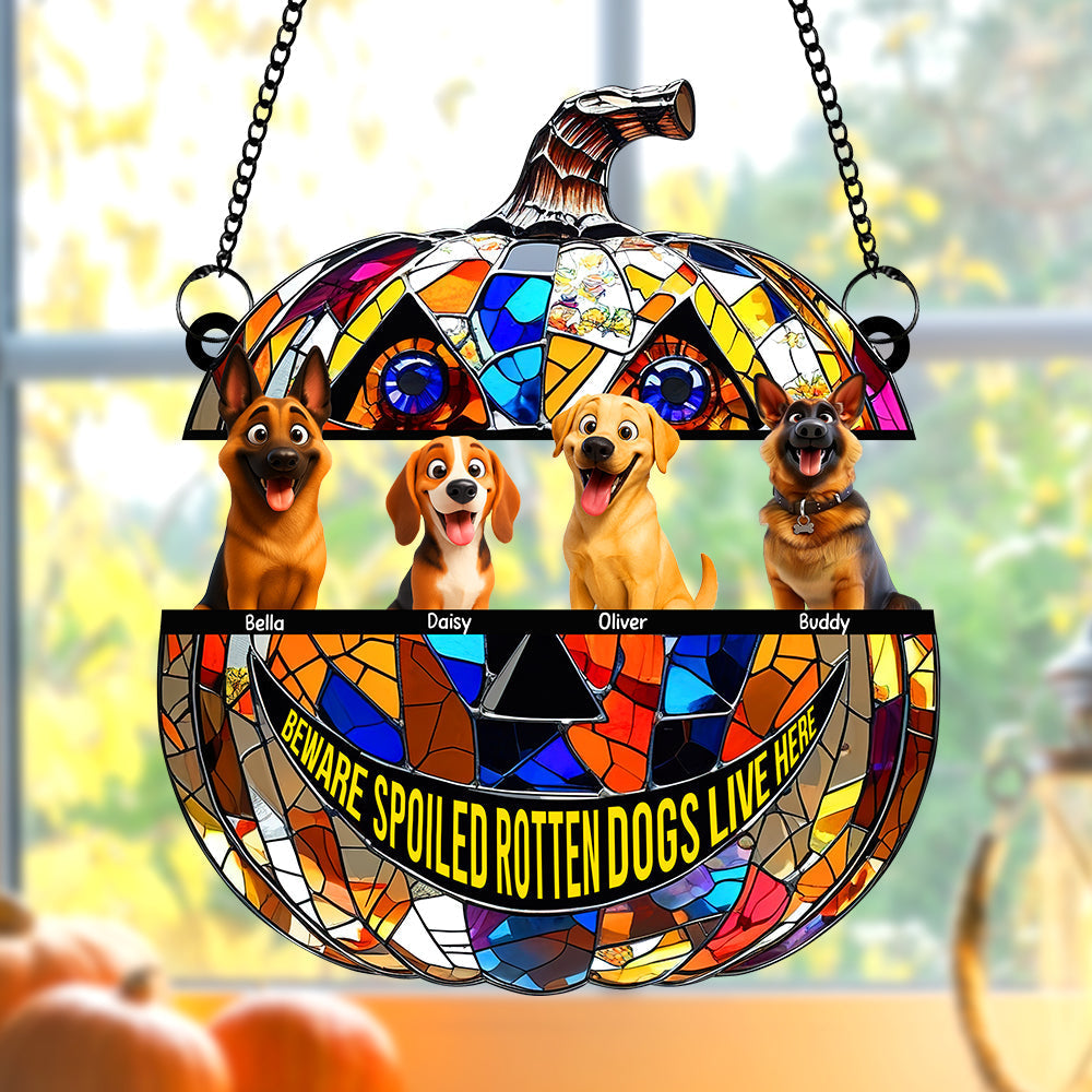 "Beware of Spoiled Rotten Dogs!" - Personalized Pumpkin Suncatcher Ornament - Custom Gift for Dog Lovers Ornament PopCulturePrints