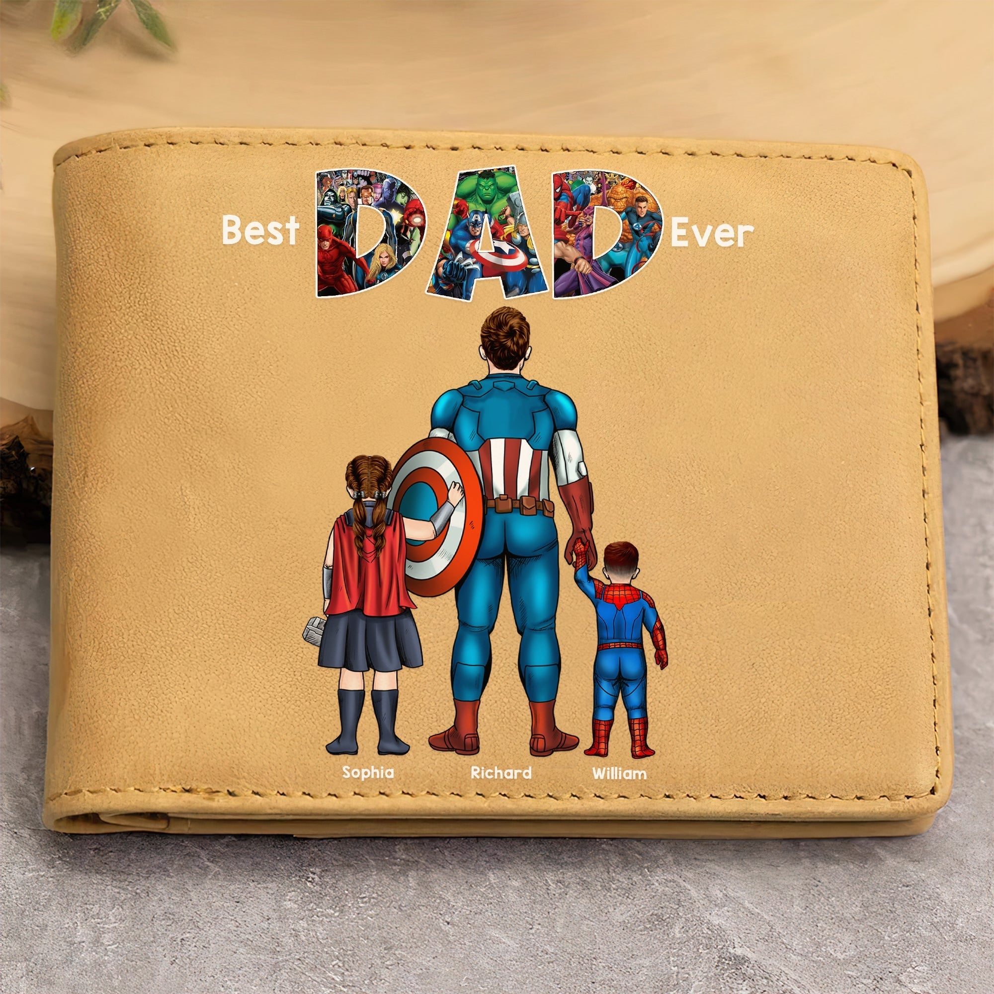 Custom Super Dad PU Leather Wallet - Personalized Gift Leather Wallet PopCulturePrints