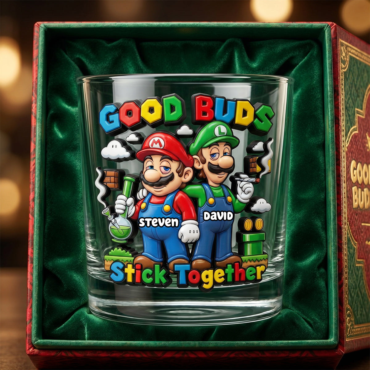 Good Buds Stick Together - Stoned Friends 11oz Round Glass - Personalized Gift for Friends Glass PopCulturePrints
