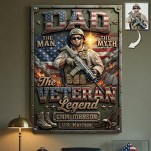 Load image into Gallery viewer, “The Veteran Legend: A Tribute to My Hero” - Patriotic Veteran Dad Metal Sign - Personalized Custom Photo Gifts for Dads and Grandpas Metal Signs PopCulturePrints
