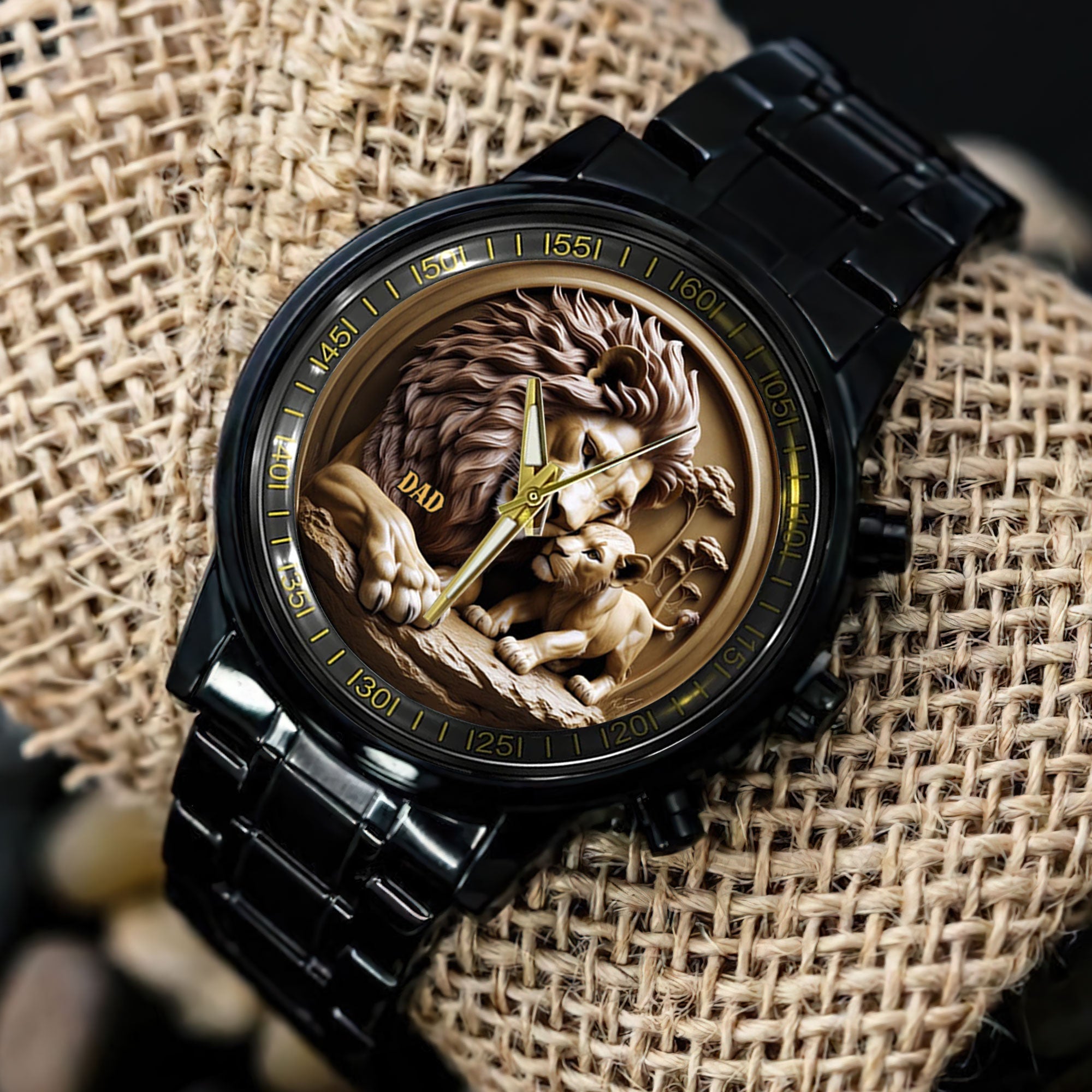 With Love from the Heart, A Timeless Gift - Lion Dad Men's Watch - Personalized Gift for Dad Men's Watch PopCulturePrints