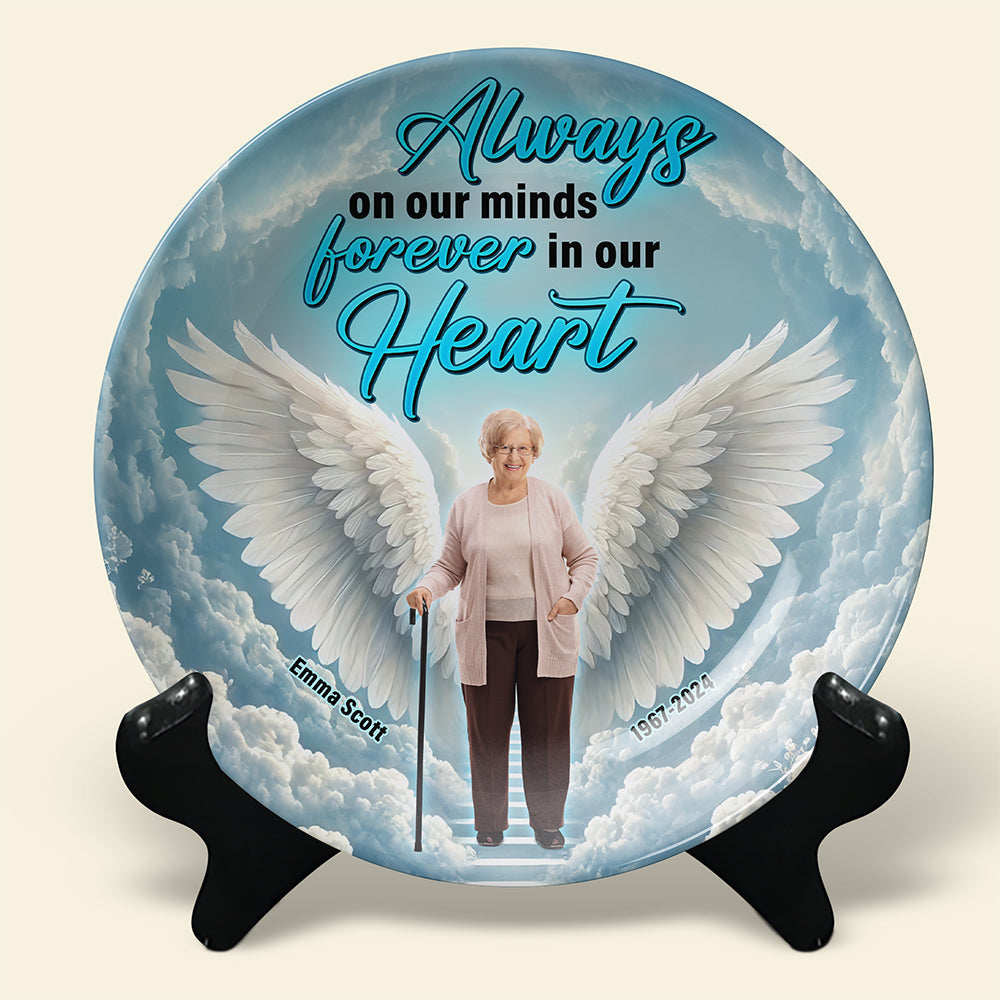 Always on Our Minds, Forever in Our Hearts - Personalized Round Plate for Loved Ones Ceramic Round Plate PopCulturePrints
