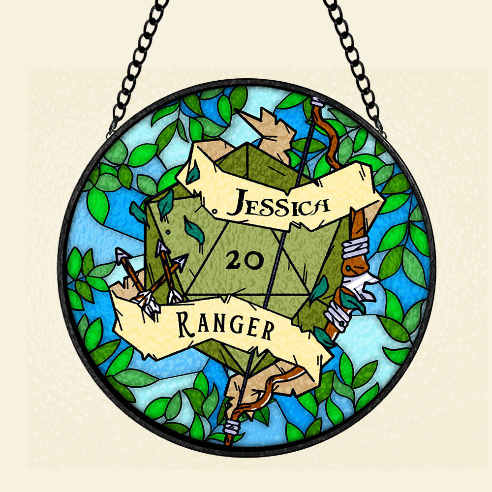 Personalized Stained Glass Suncatcher for Fantasy Role-playing Game Fans