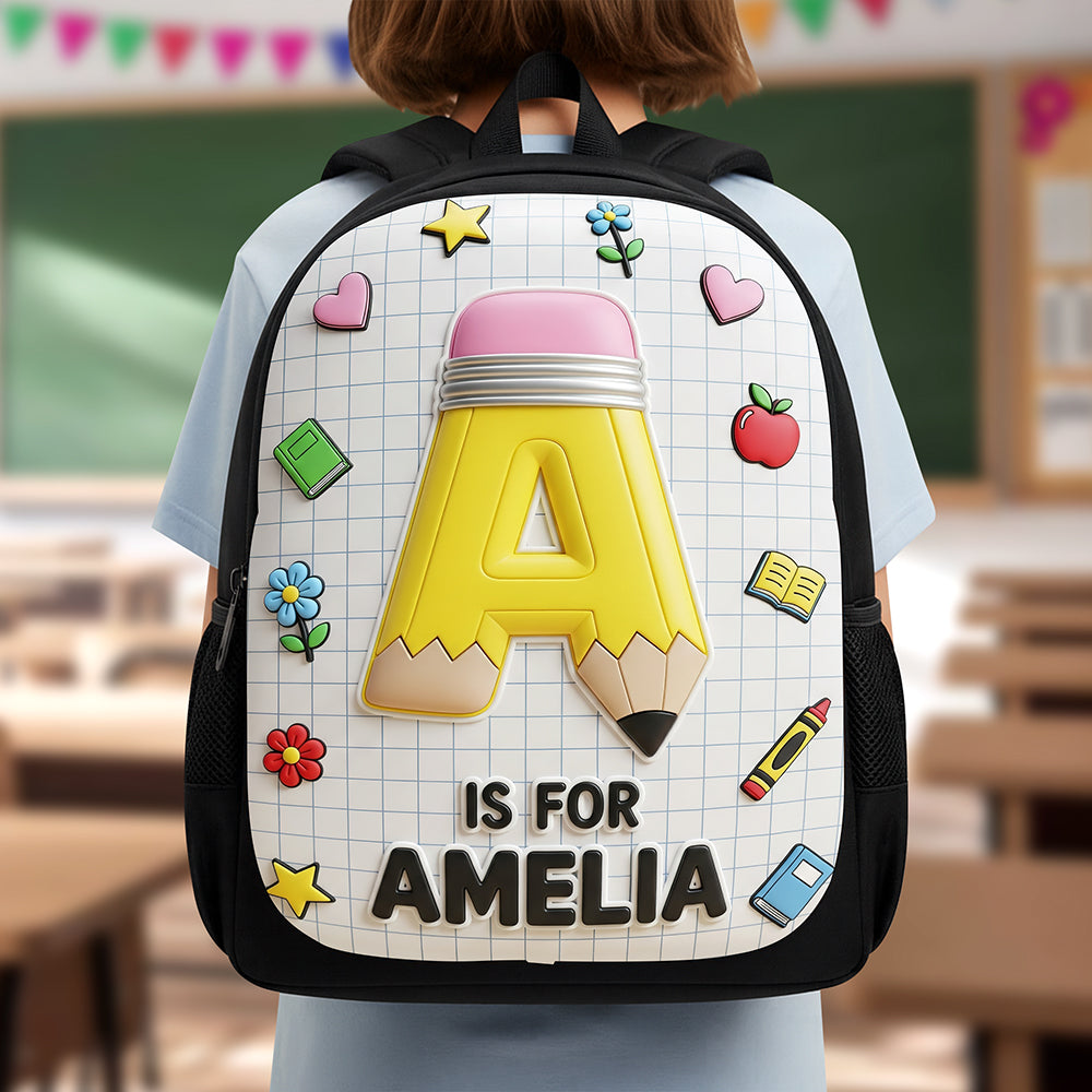 Embrace Your Initials: Personalized Pencil Initial Letter School Bag - Custom Gifts for Kids Returning to School Backpack PopCulturePrints