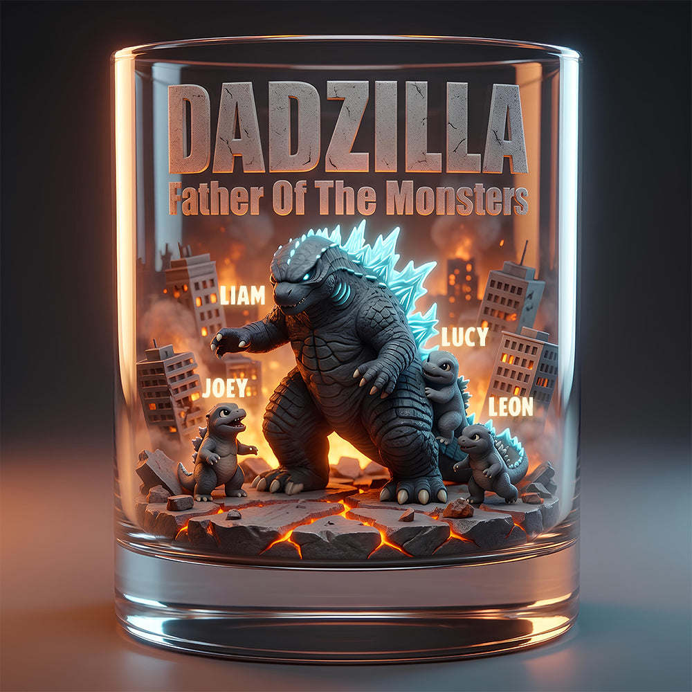 Dadzilla: Father of the Monsters - Personalized Round Glass for Dad Glass PopCulturePrints