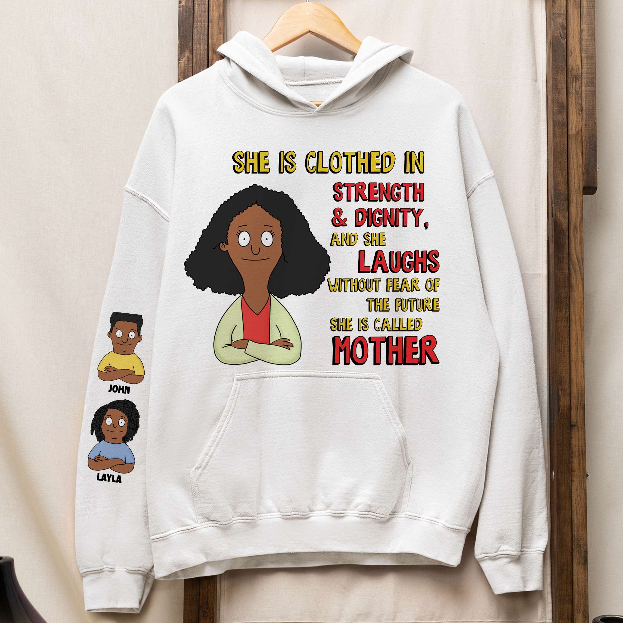 “She is Clothed in Strength & Dignity” - Personalized Mom Shirt - Gift for Mom, Grandma, and Special Women AOP Products PopCulturePrints
