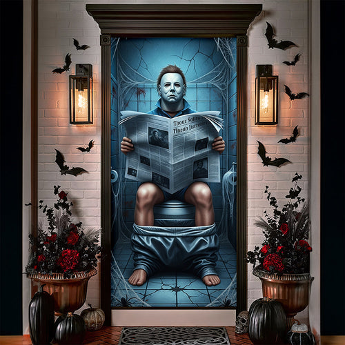 “Transform Your Space with a Touch of Horror” - Creepy Toilet Scene Door Cover, Personalized Halloween Gift for Horror Movie Fans Door Covers PopCulturePrints