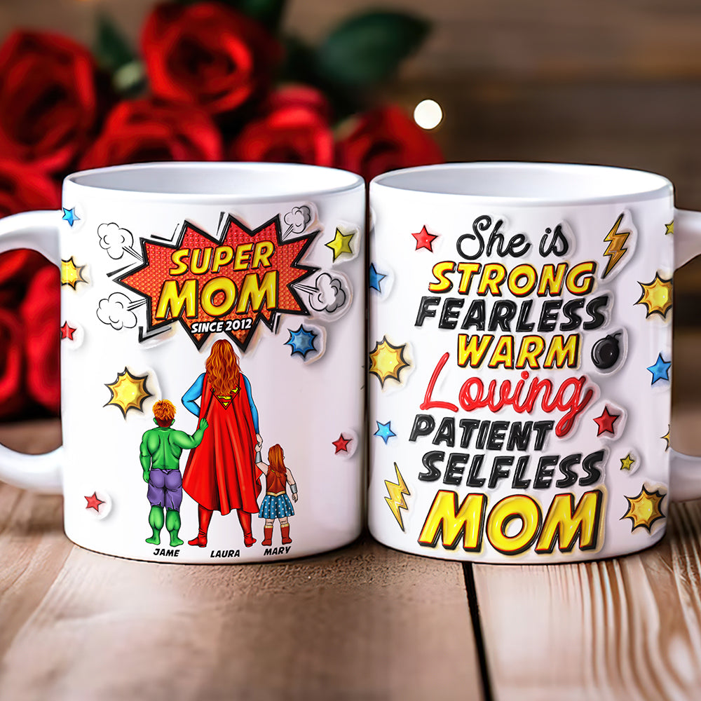 Super Mom: Strong, Fearless, Warm, Loving - Personalized Coffee Mug for Mom Coffee Mug PopCulturePrints