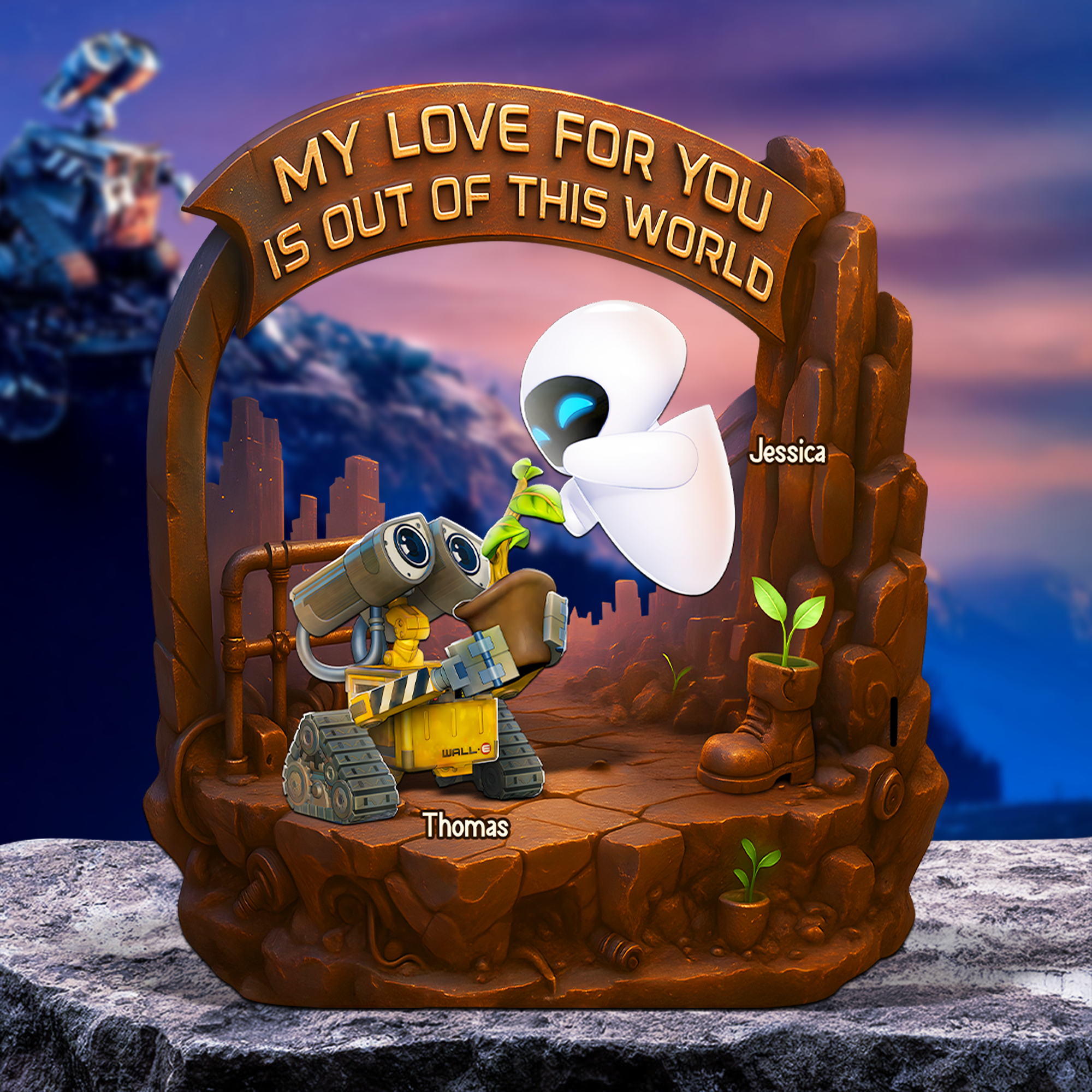 My Love For You Is Out Of This World - Personalized Robot Couple Plaque Shaped Plaques PopCulturePrints
