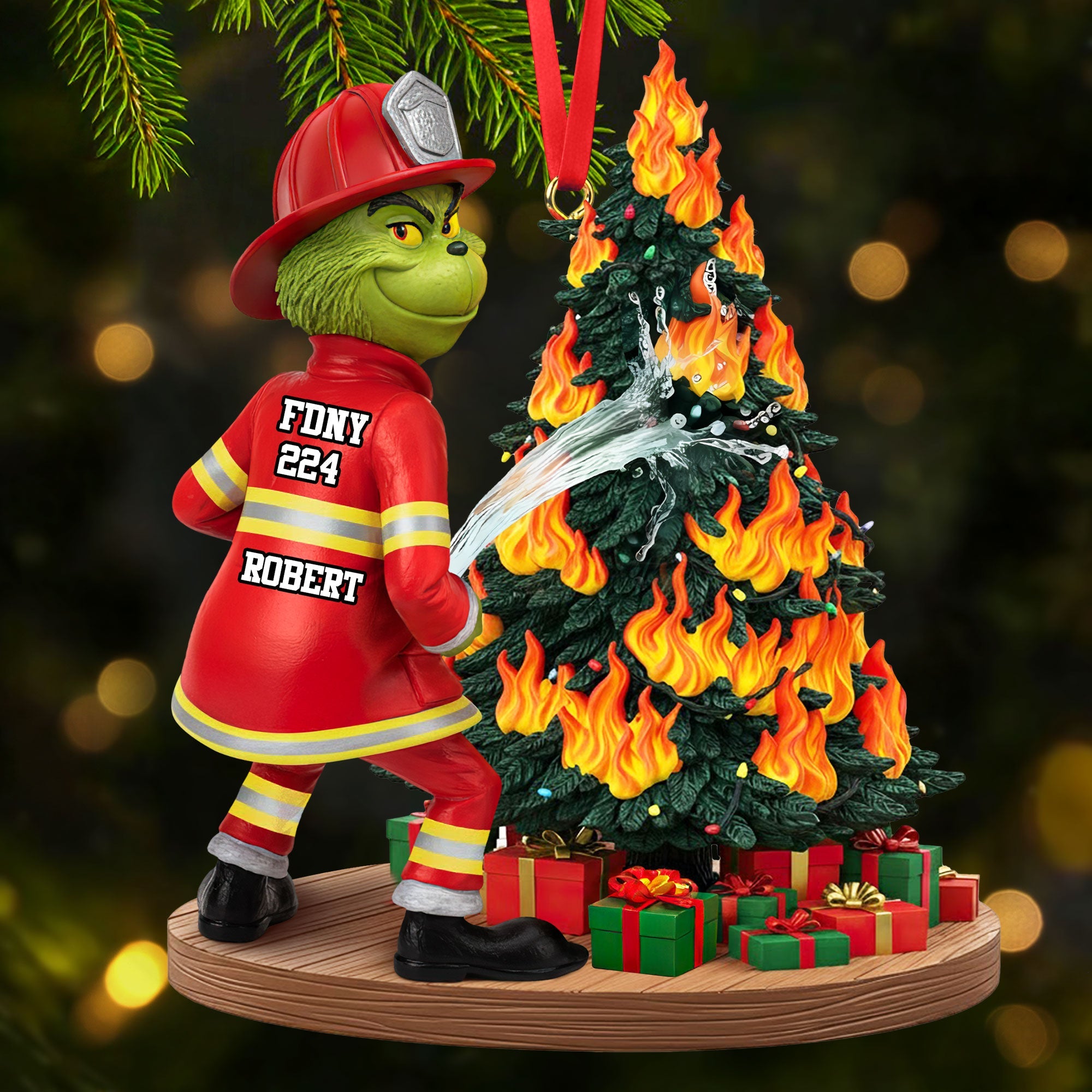 Funny Green Firefighter Ornament - Personalized Gift for Firefighters Ornament PopCulturePrints