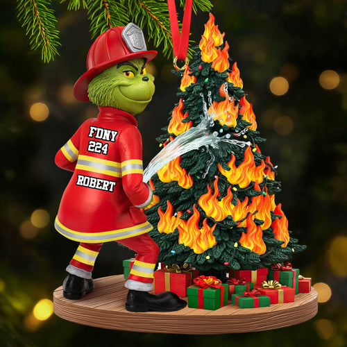 Funny Green Firefighter Ornament - Personalized Gift for Firefighters Ornament PopCulturePrints