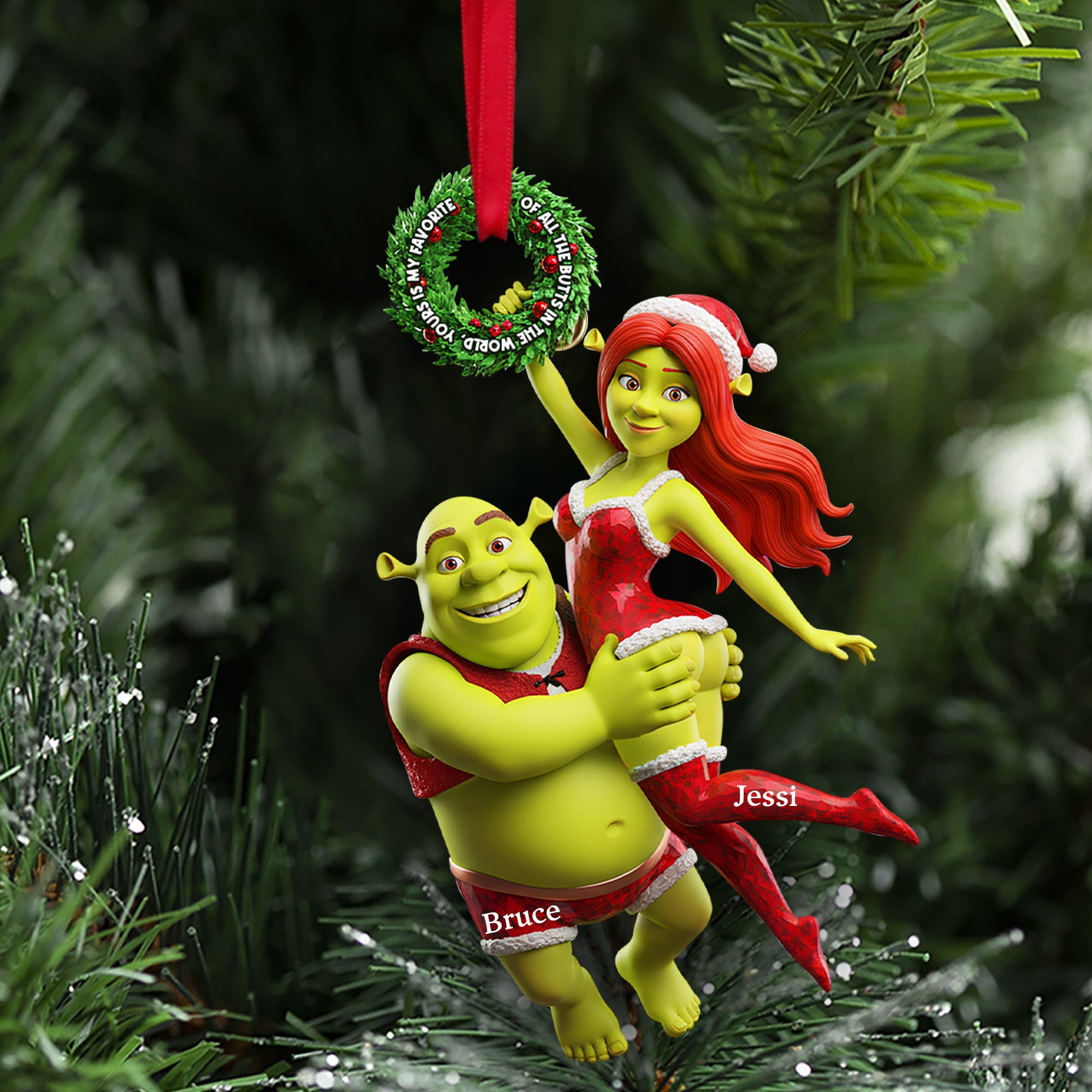 Joyful Green Couple Ornament - A Personalized Gift for Couples Ornament PopCulturePrints