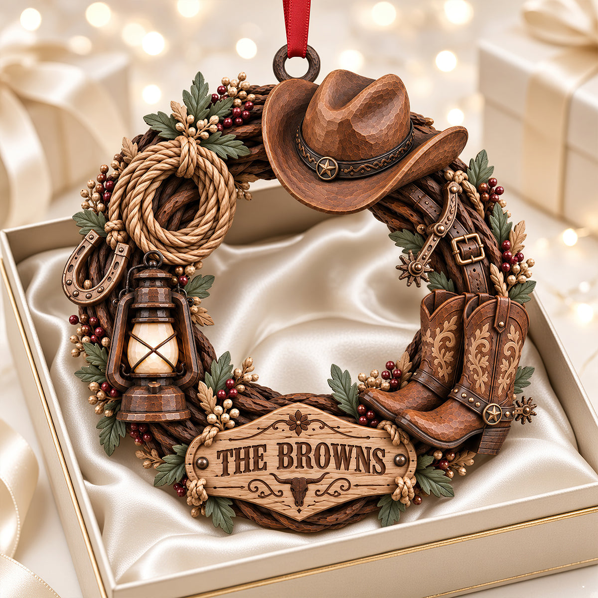 Cowboy Wooden Wreath Acrylic Ornament - Personalized Christmas Gifts 05ttdt091026 Ornament PopCulturePrints