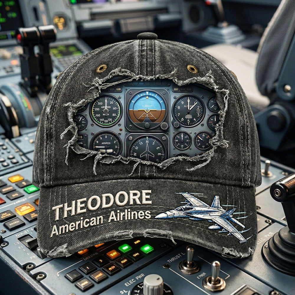 “Fly High with Style” - Customized Airplane Cockpit Instrument Panel Classic Cap - Perfect Gift for Pilots, Aviation Enthusiasts, and Adventure Seekers Caps PopCulturePrints
