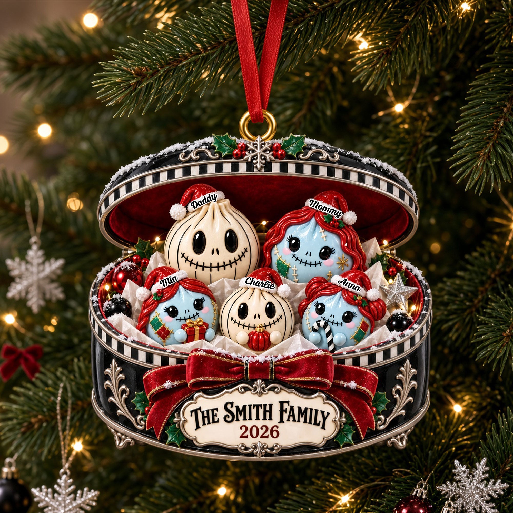 “Bring Home the Spookiness!” – Cute Spooky Dumpling Family Acrylic Ornament - Personalized Christmas Gifts for Families