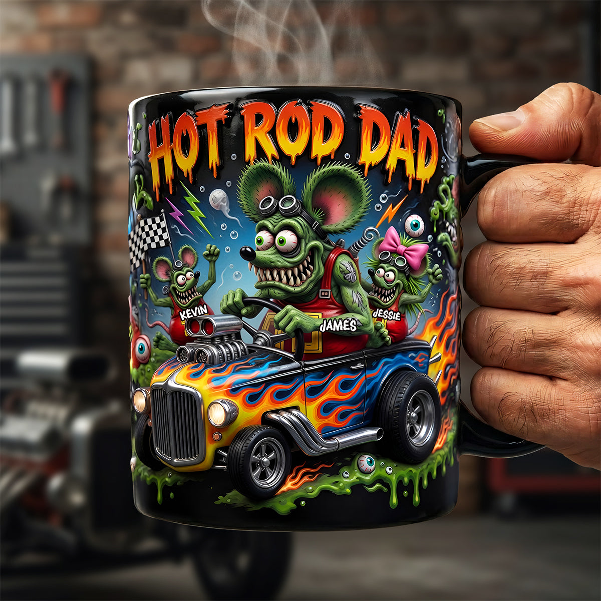 “Rev Up the Fun!” - Hot Rod Dad Magic Coffee Mug - Personalized Gifts for Dad and Grandpa Coffee Mug PopCulturePrints