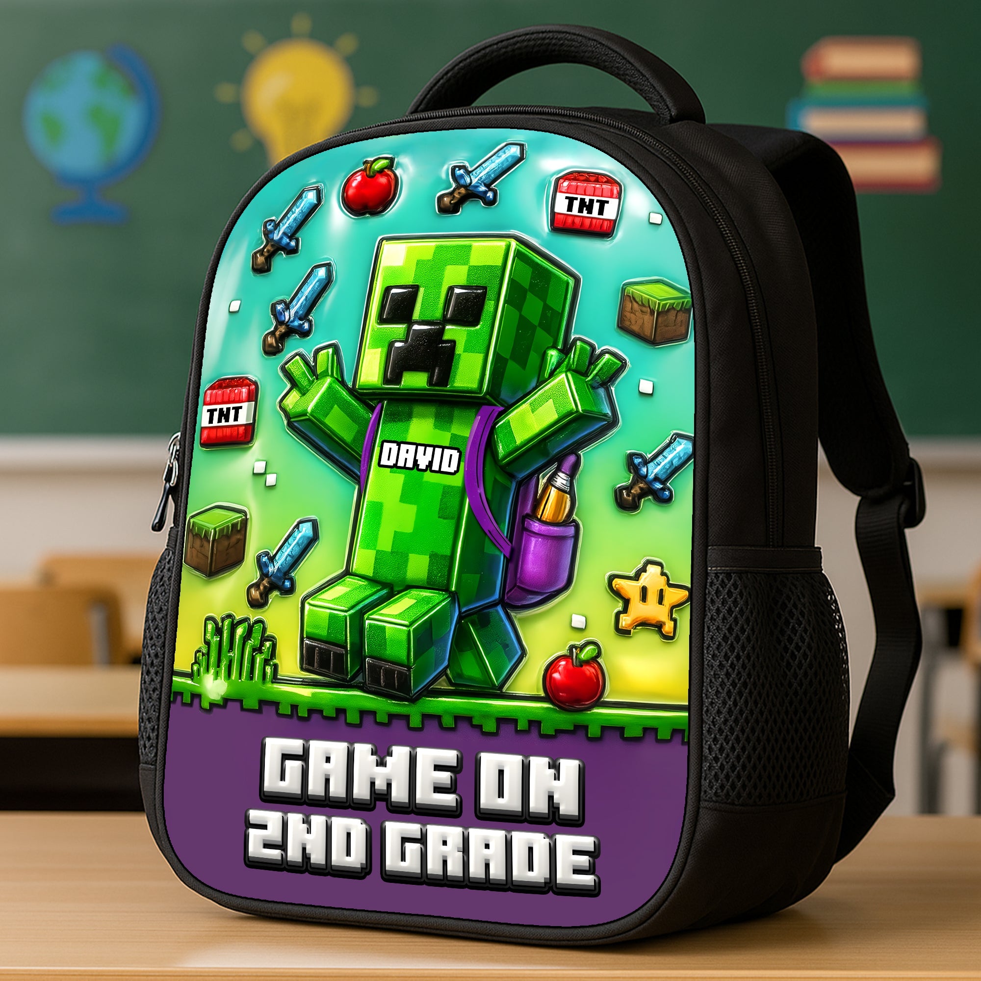 Game On! Personalized Green Pixel Hero School Bag - A Unique Gift for Kids Backpack PopCulturePrints