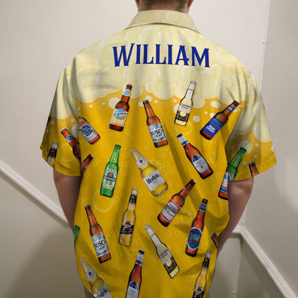 Personalized Hawaiian Shirt Set for Beer Lovers - Custom Name and Beer Brands